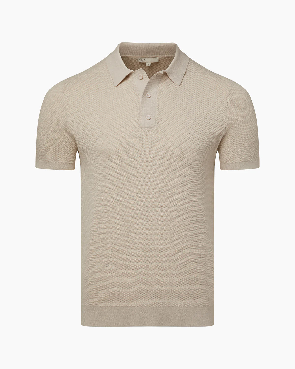 Cotton Textured Knit Polo - Stone