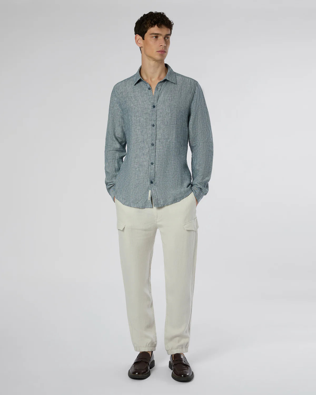 Linen Slim Fit Shirt - Denim Blue