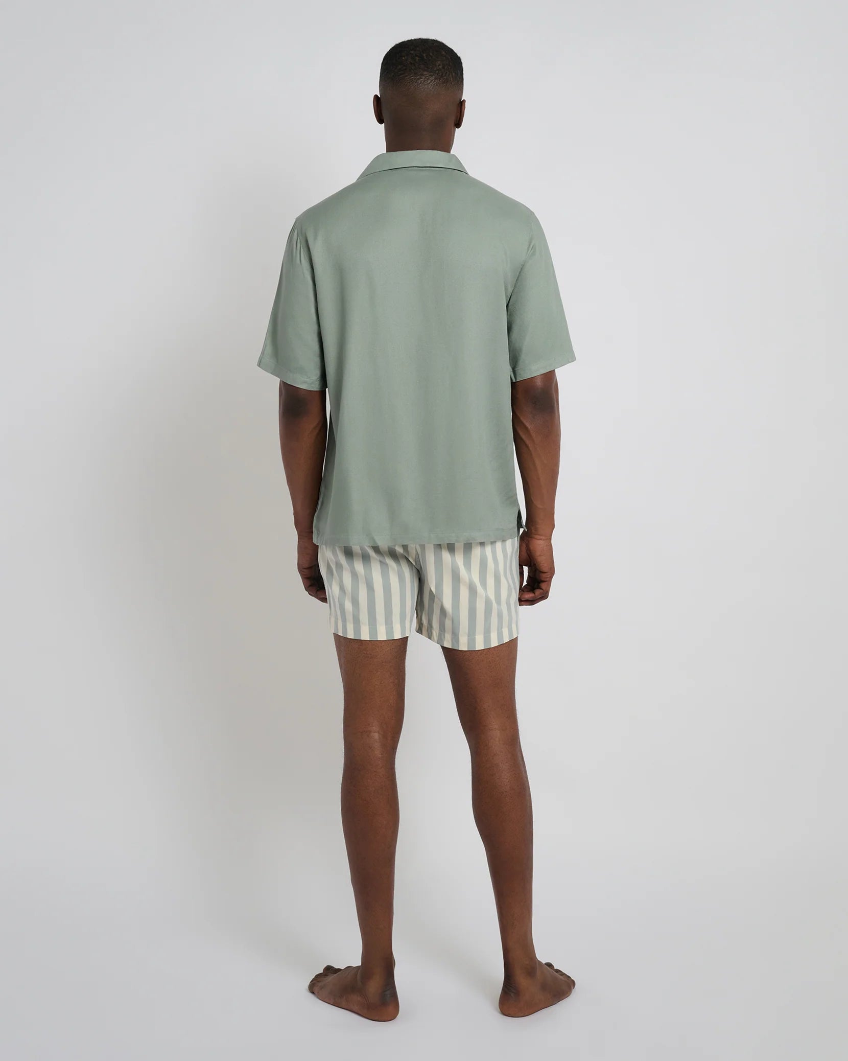 Charles 4" Swim Trunk - Yarn Dye Macro Stripe in Sage/Cream