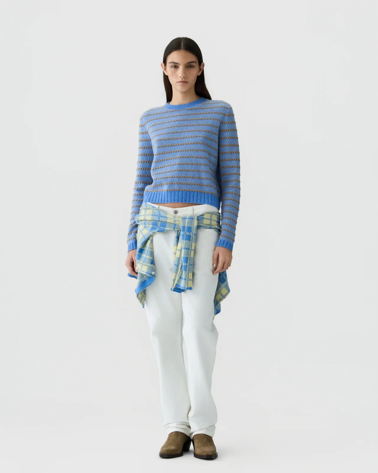 Pebble Stripe Shrunken Crew - Delft Blue Combo