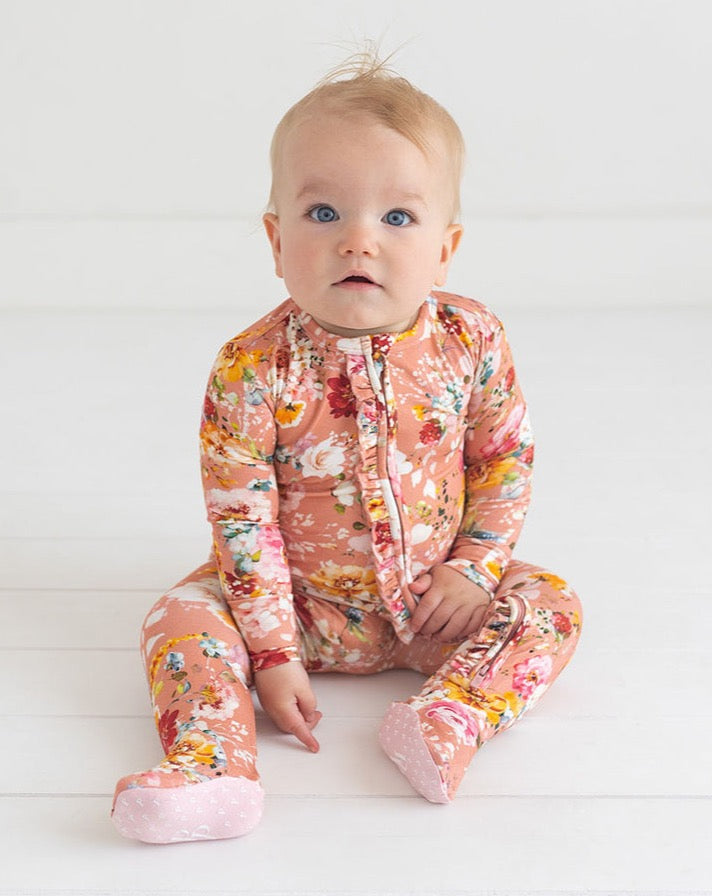 Footie Ruffled Zippered One Piece - Celia