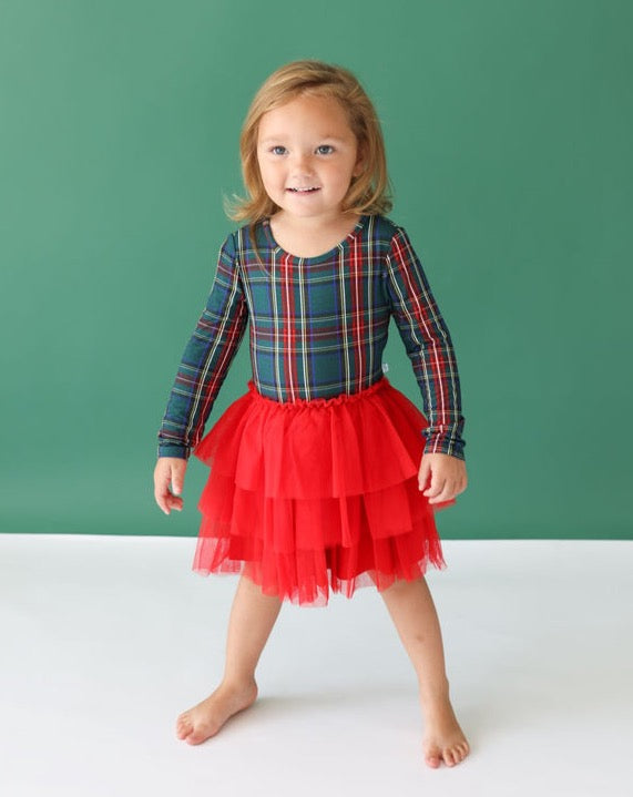 Tartan Plaid Long Sleeve Tulle Dress
