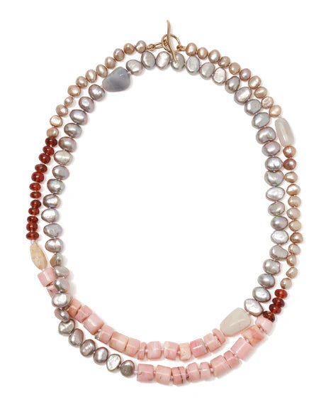 14K Gold Cabana Necklace In Pink Opal & Pearl