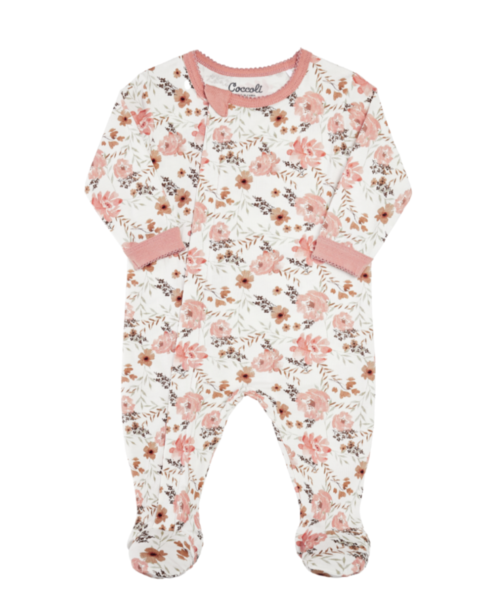 Modal Zipper Footie - Cream Floral