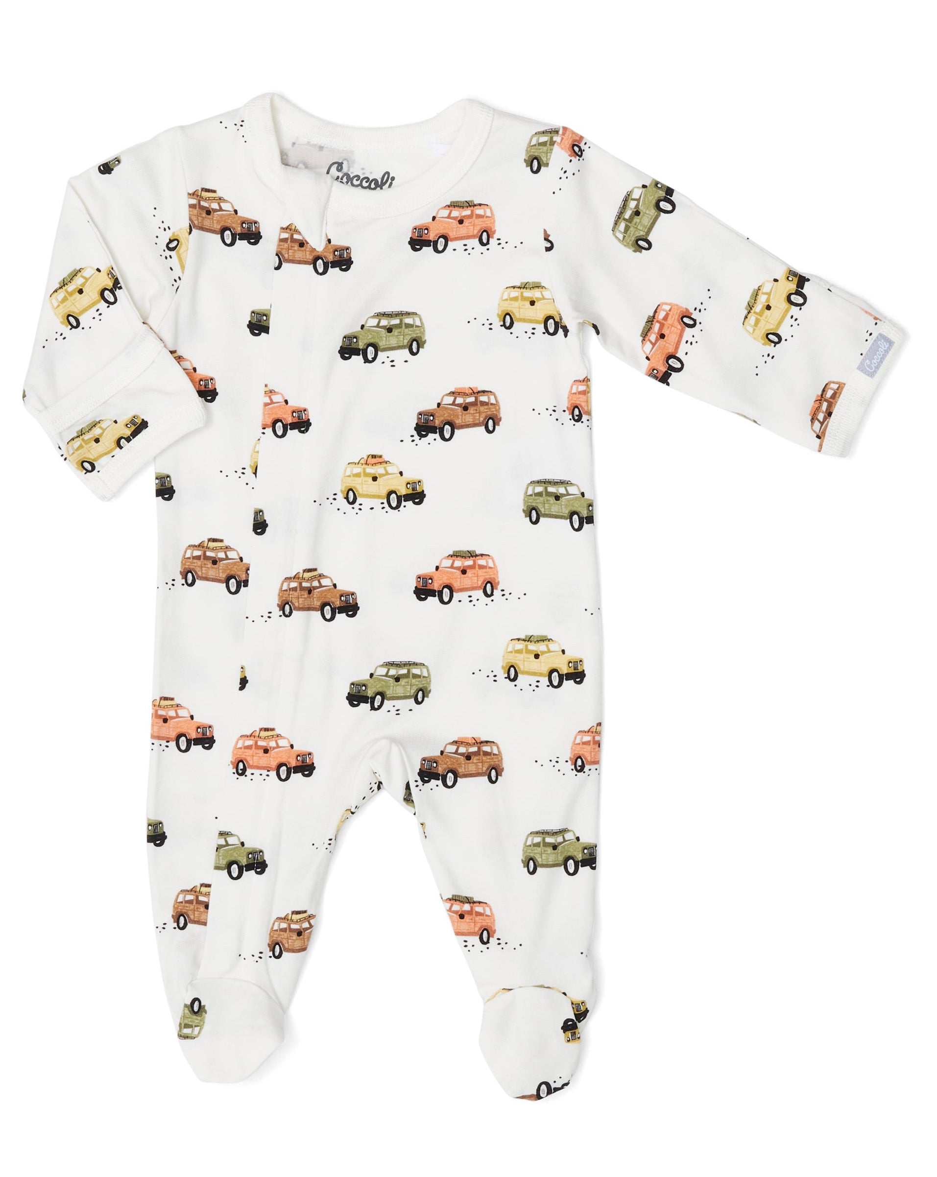 Modal Zipper Footie - Jeeps on Cream