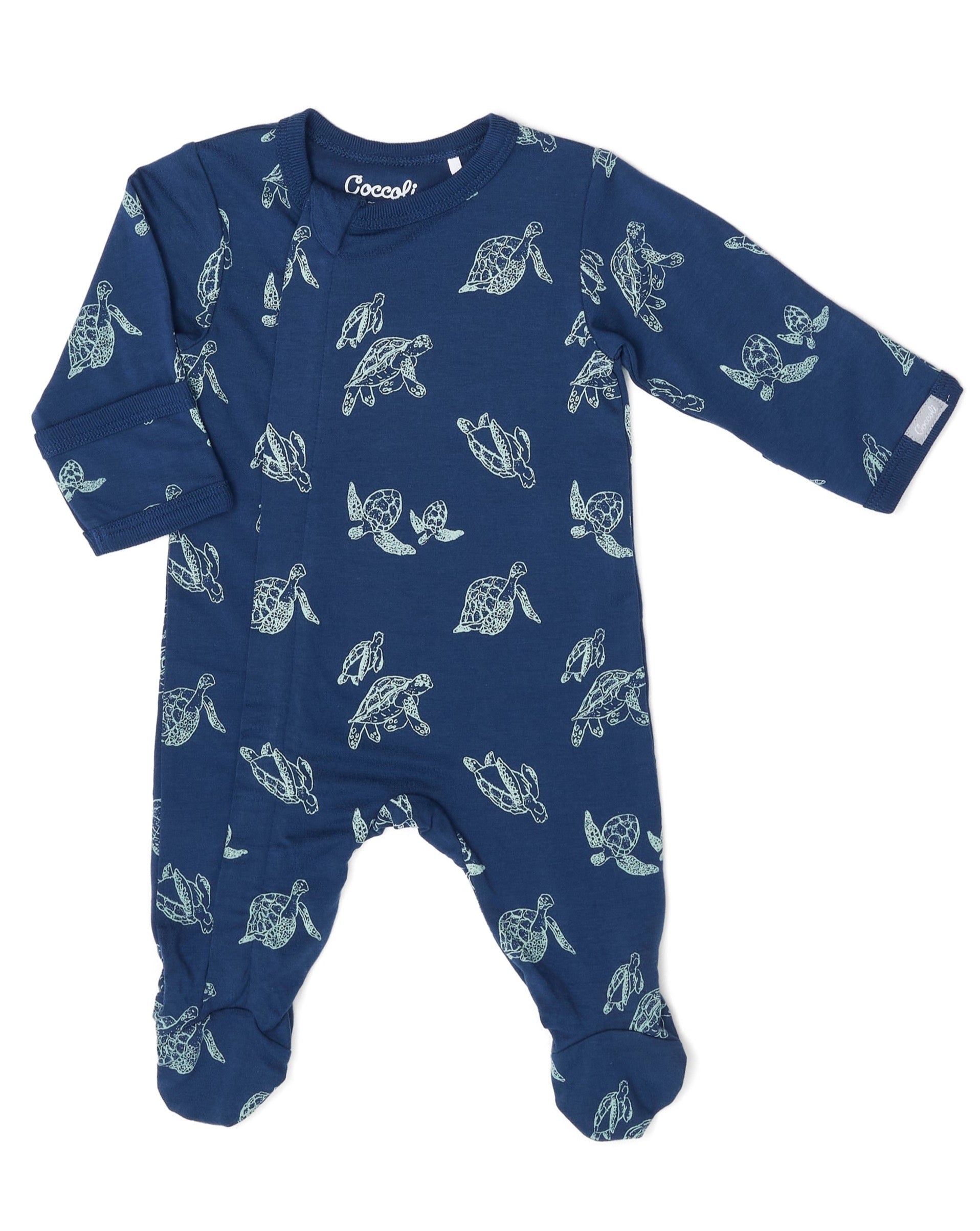 Cotton Modal Zipper Footie - Turtles on Marine