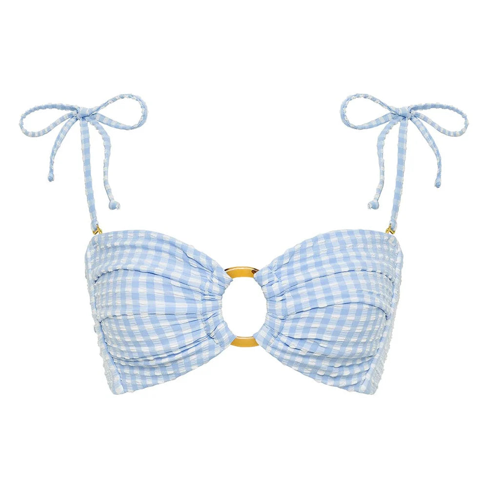 Peri Micro Gingham Tori Ties Bandeau Bikini Top