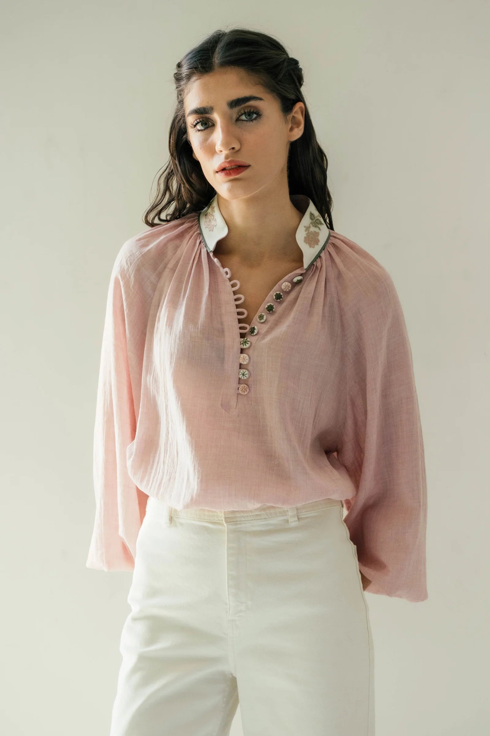 Ivy Blouse - Pink and White