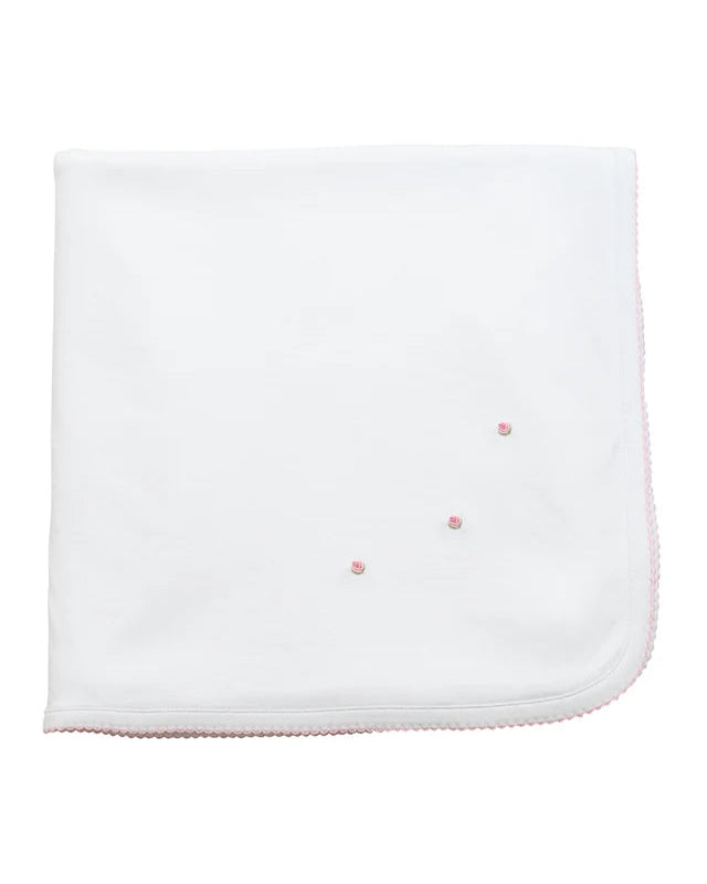Small Pima Blanket - White with Rosebuds