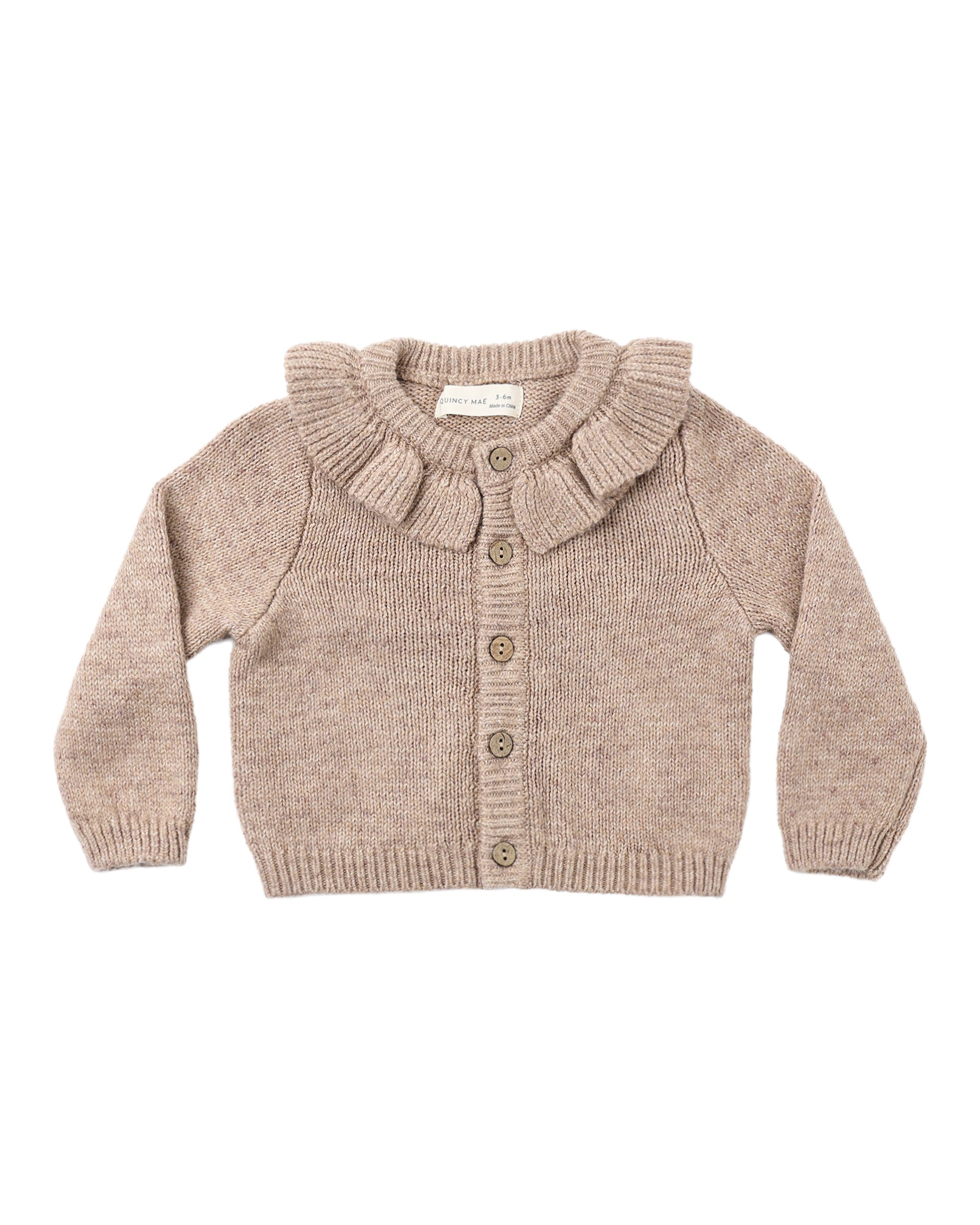 Ruffle Collar Cardigan - Heathered Almond