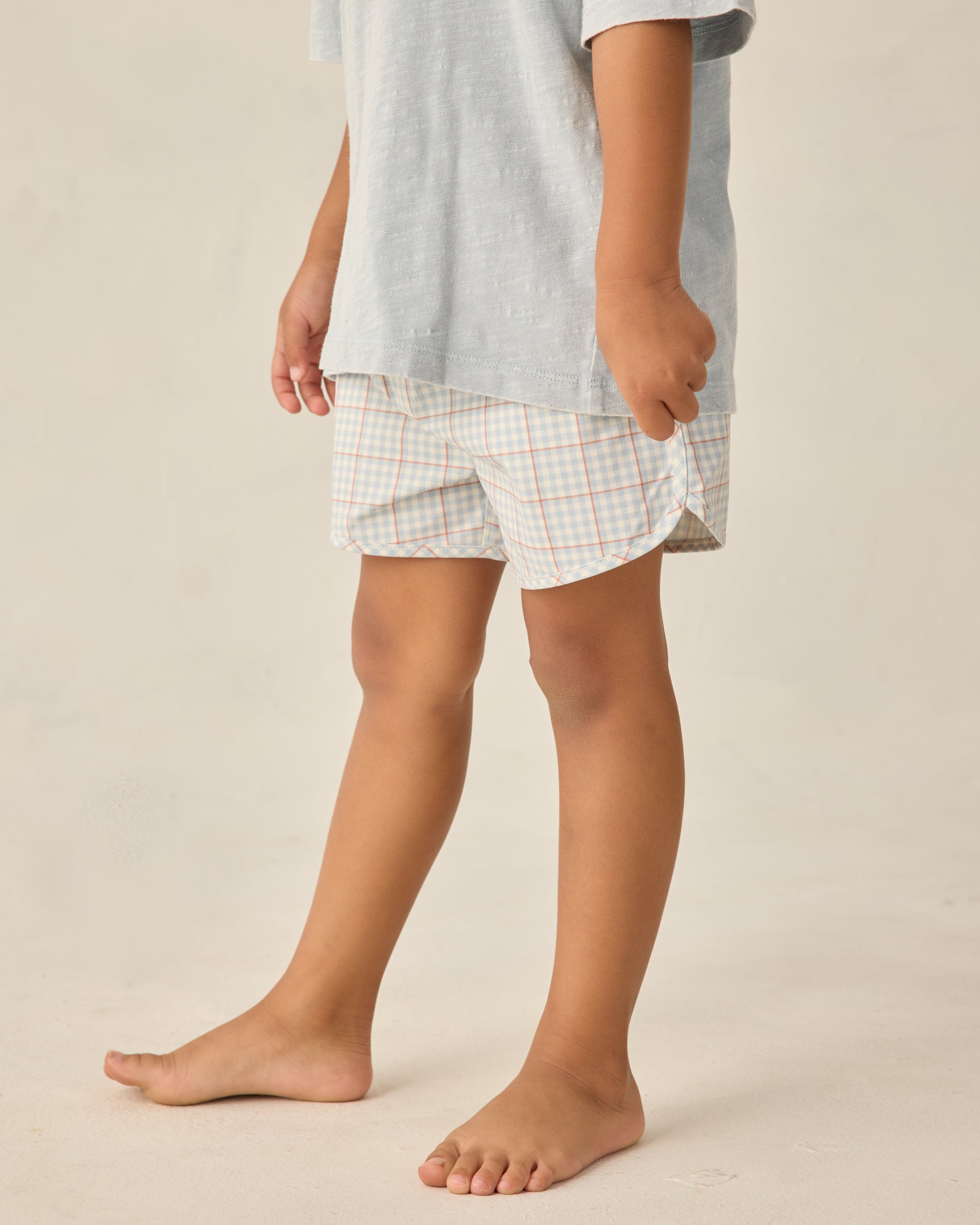 Swim Trunk - Light Blue Plaid