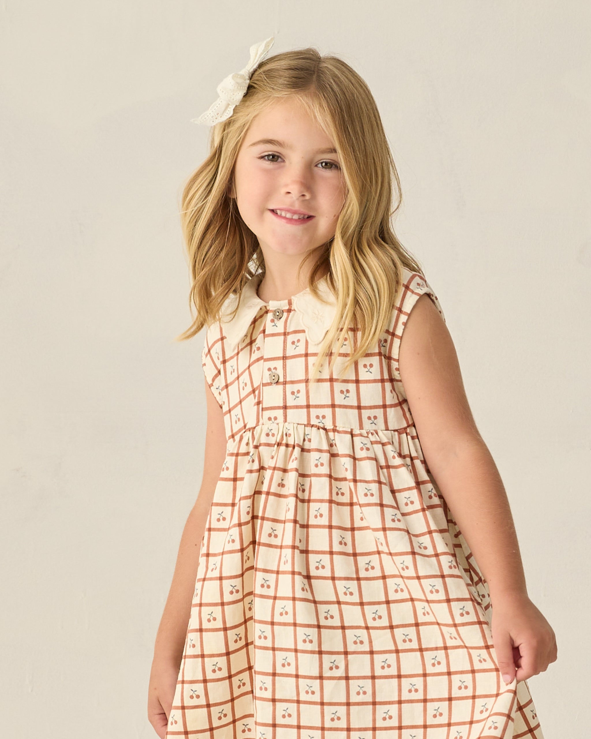 Collared Babydoll Dress - Cherry Check
