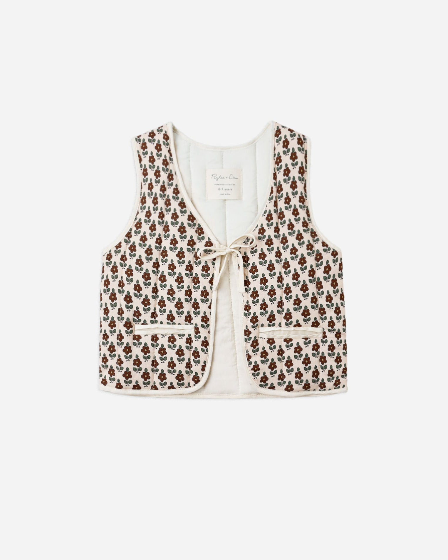 Quilted Vest in Harvest Floral Antique and Ribbed Long Sleeve Top in Ivory Set