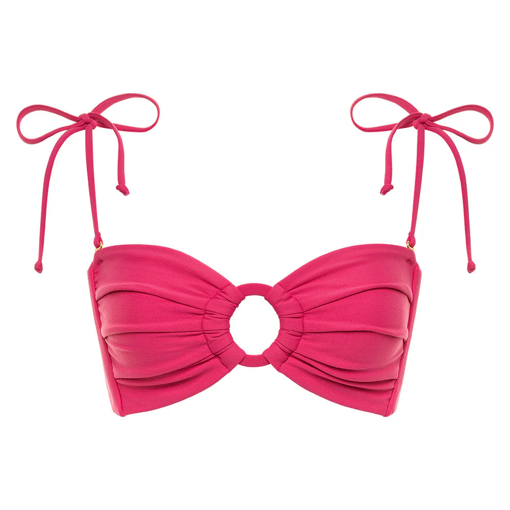 Raspberry Tori Ties Bandeau Bikini Top