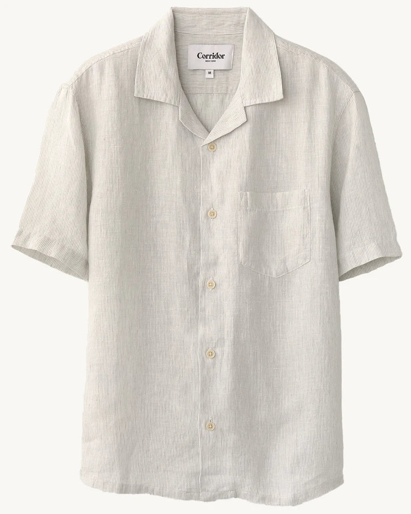 Linen Stripe SS Camp - Grey
