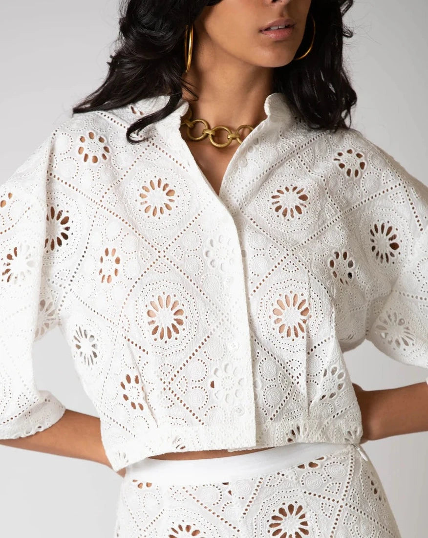 Sedona Diamond Eyelet Embroidered Top