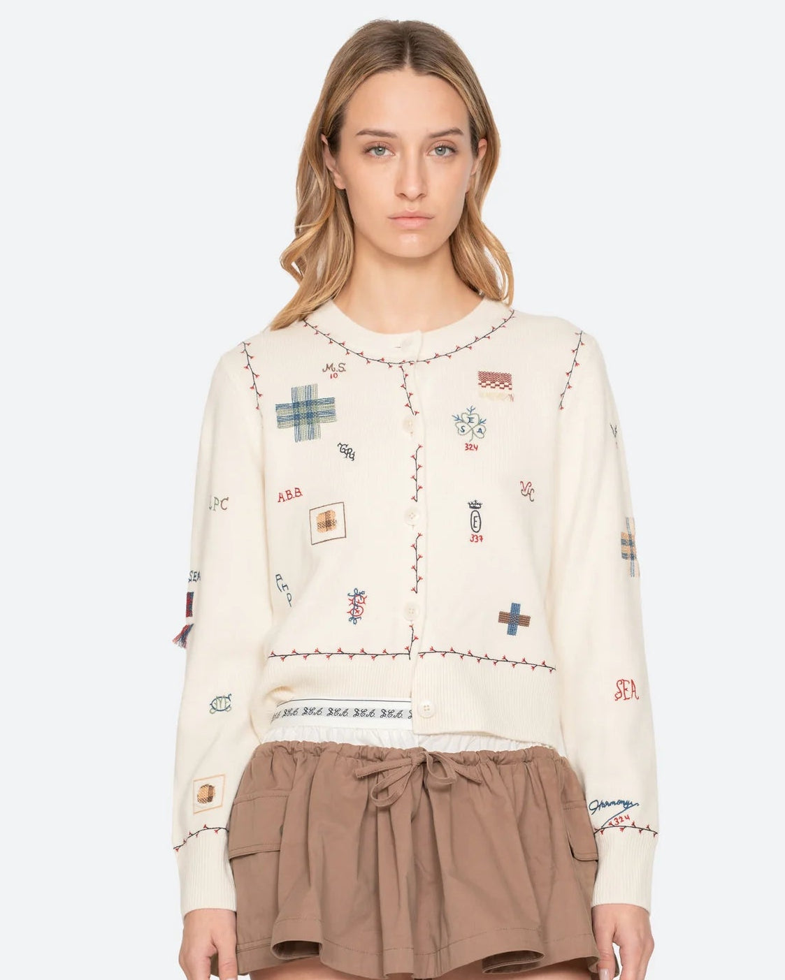 Claira Emb Knit Cardigan - Cream