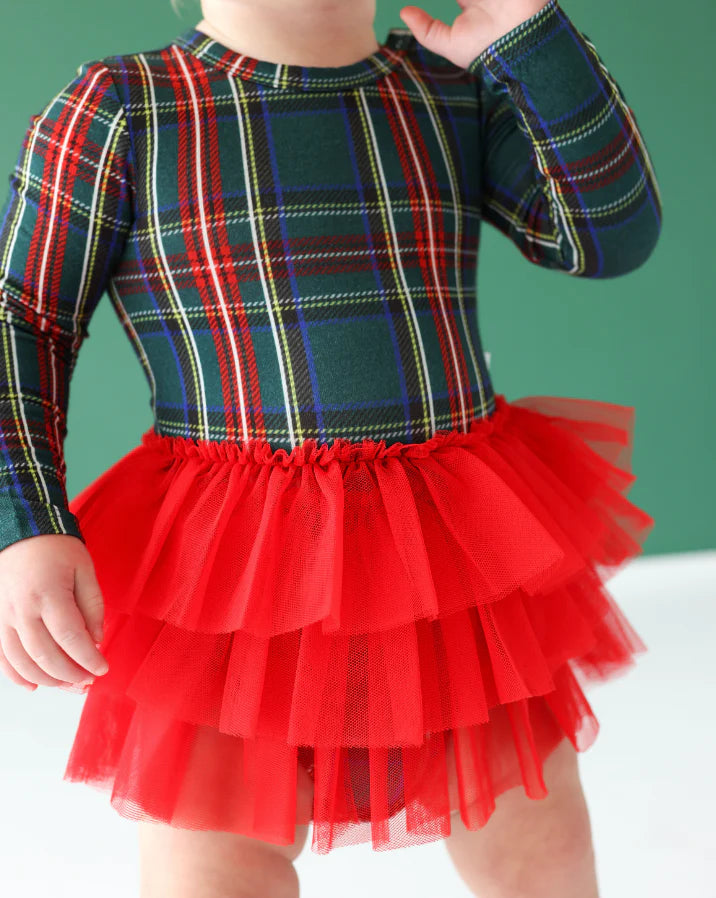 Tartan Plaid Long Sleeve Tulle Skirt Bodysuit