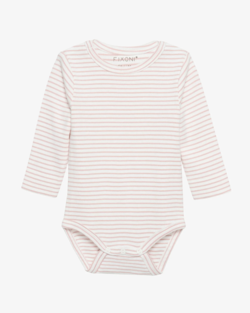 Long-Sleeve Striped Bodysuit and Pants Set - Misty Rose