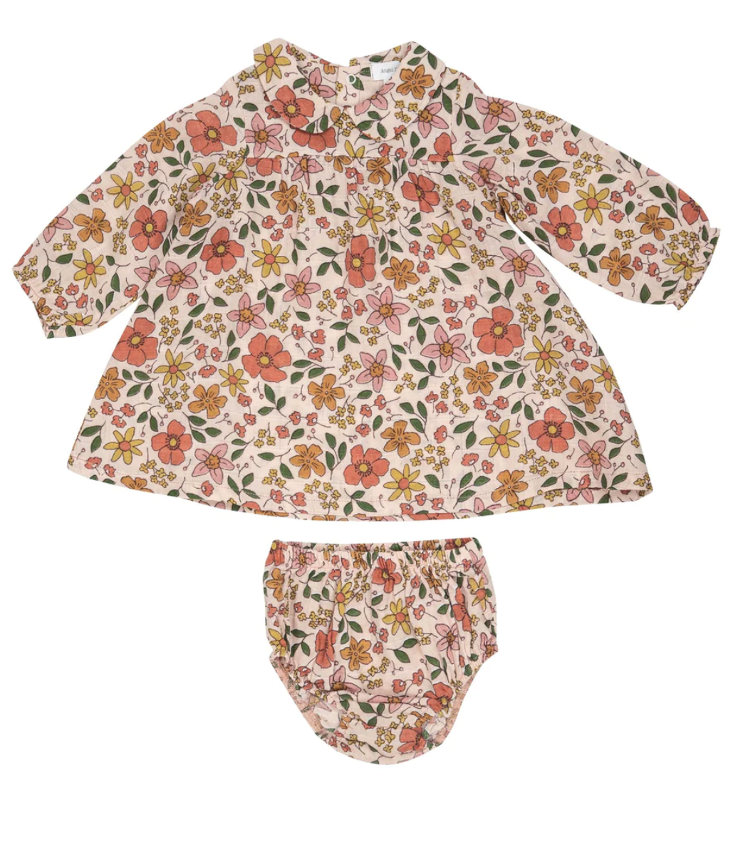 Peter Pan Collar Dress & Diaper Set - Poppies and Starflowers