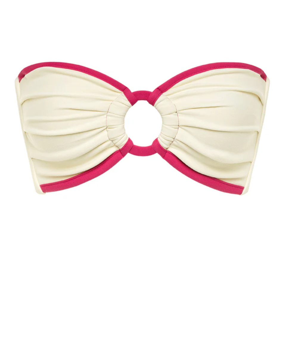 Cream Raspberry Binded Tori Ties Bandeau Bikini Top