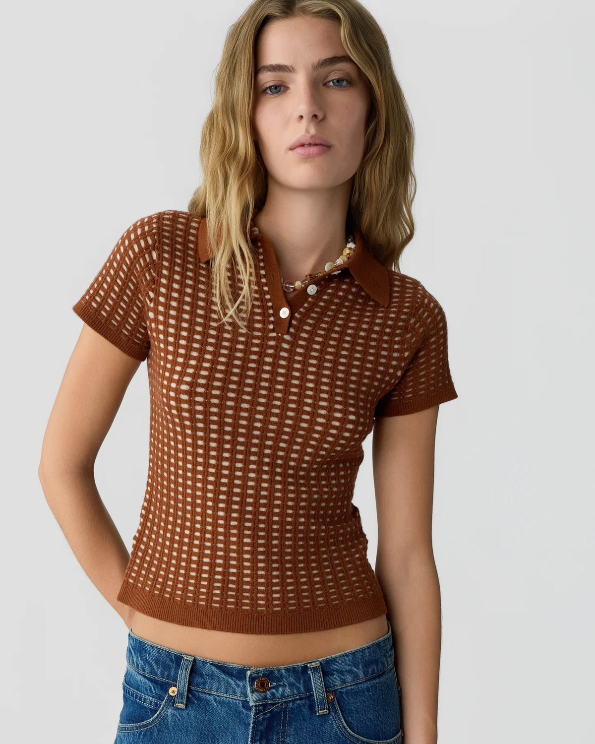 Shrunken Waffle Polo - Burnt Sienna/Sandstone