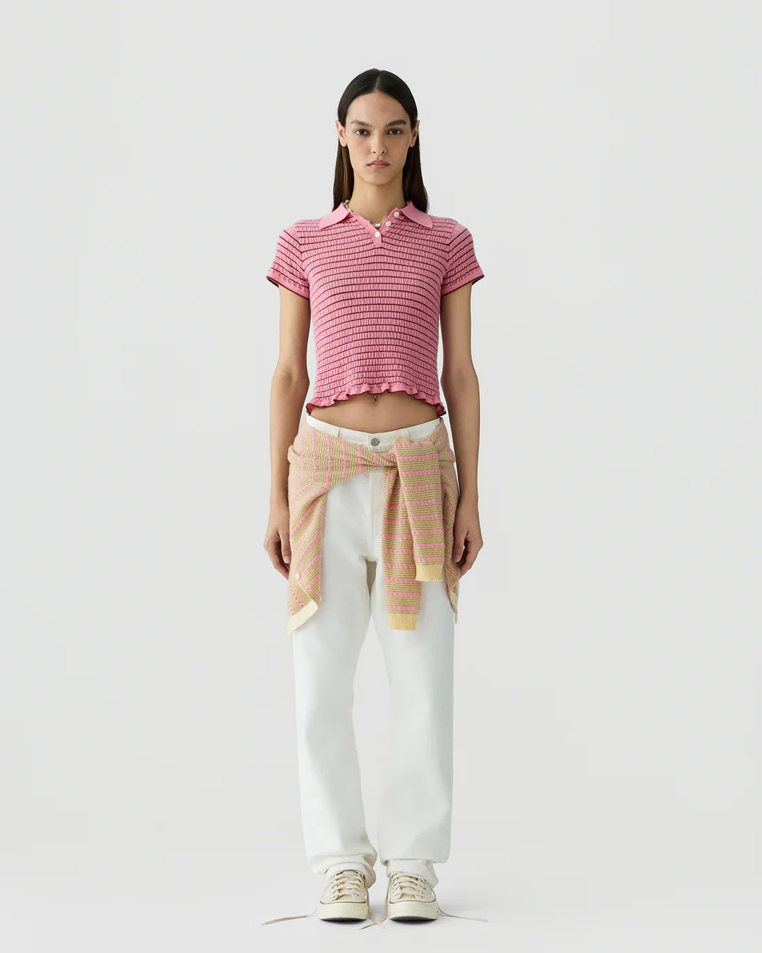 Smocked Shrunken Polo - Sprinkle/Burnt Sienna