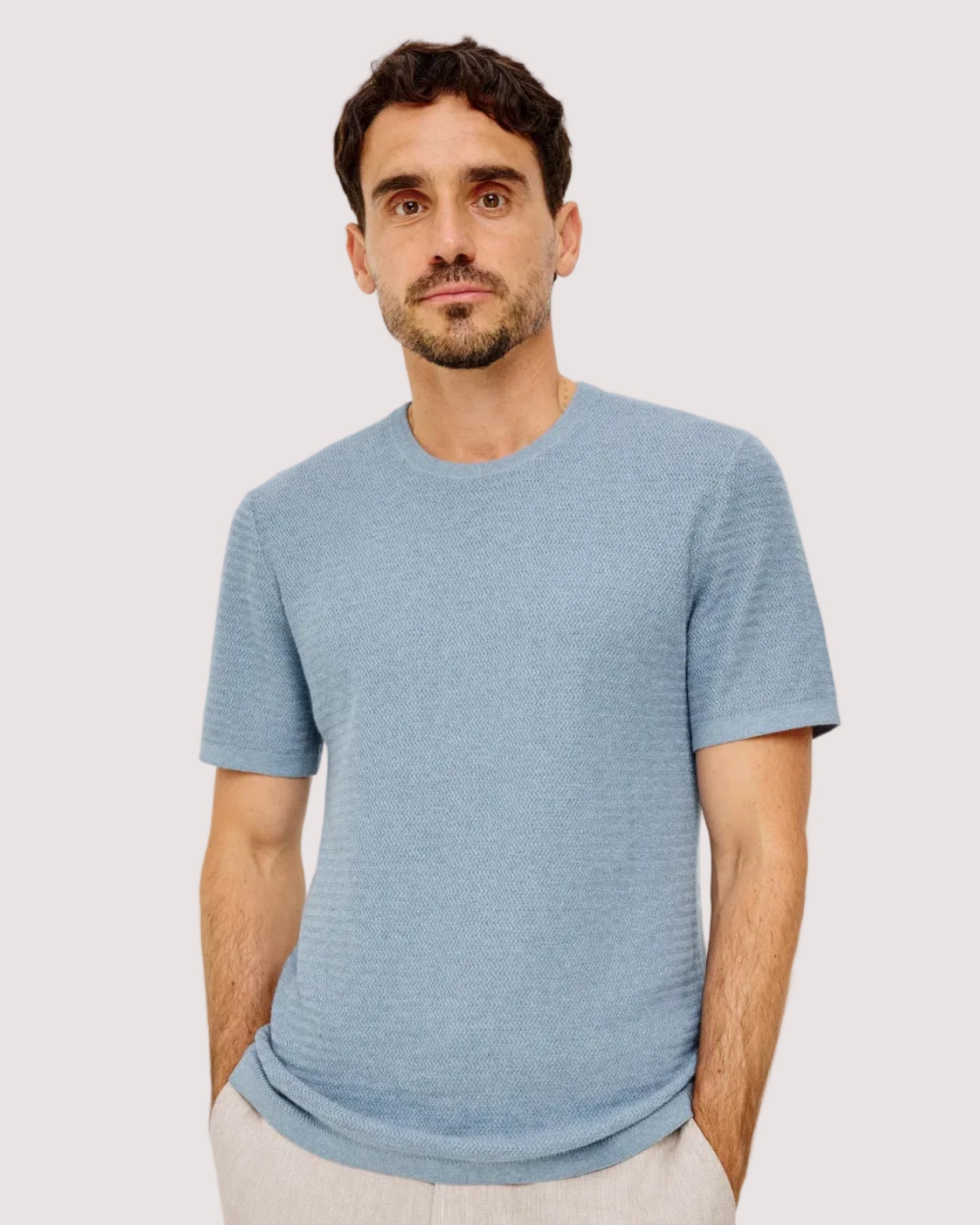 Theo Short Sleeve Sweater - Blue Sky Heather