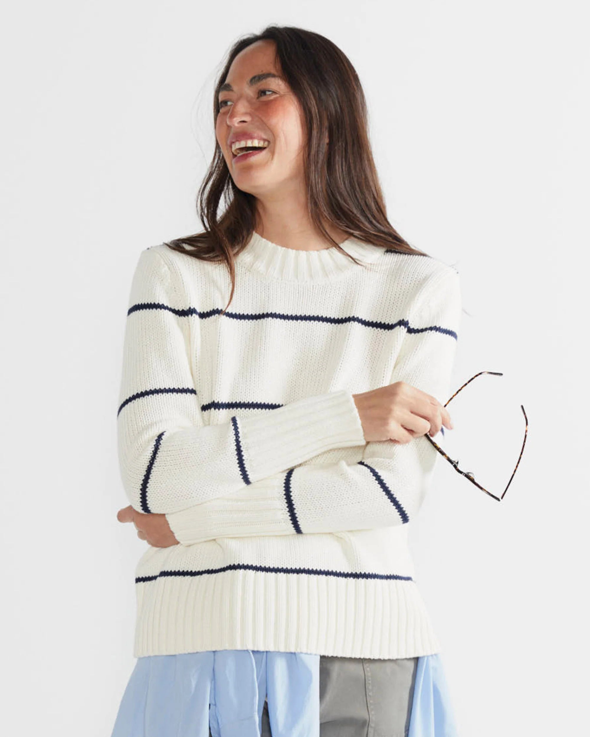 The Tatum - Cream/Navy Ministripe