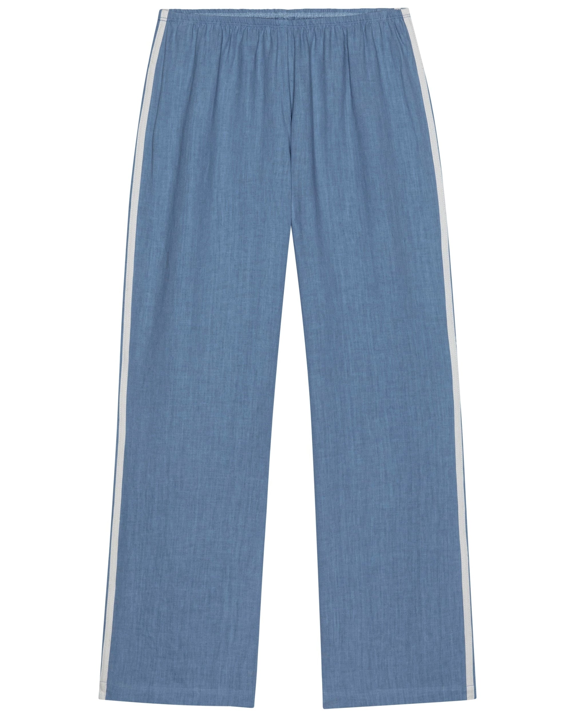 The Linen Crop Racer Stripe Pant - Lapis