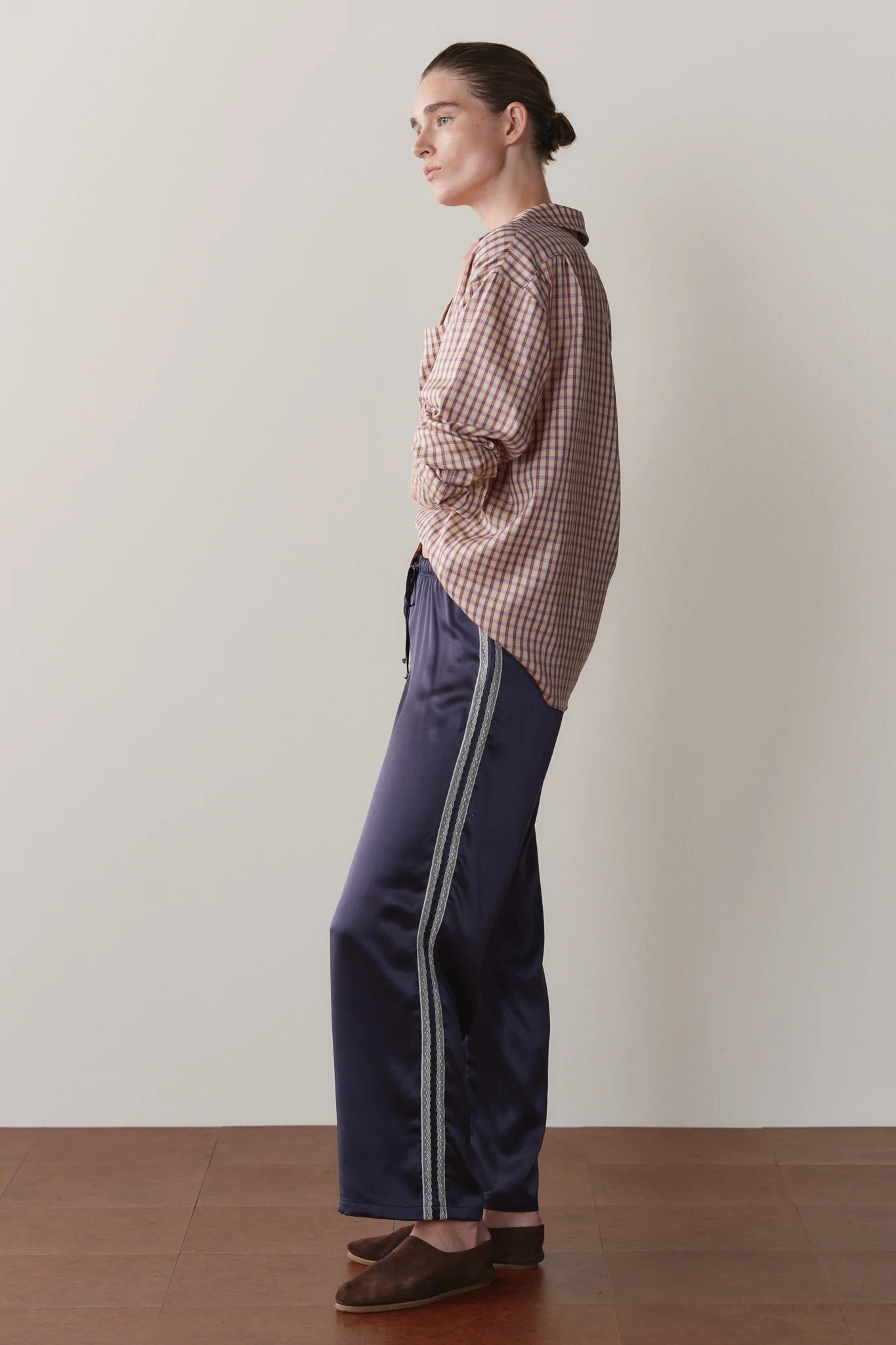 The Silk Lace Stripe Crop Pant - Espresso
