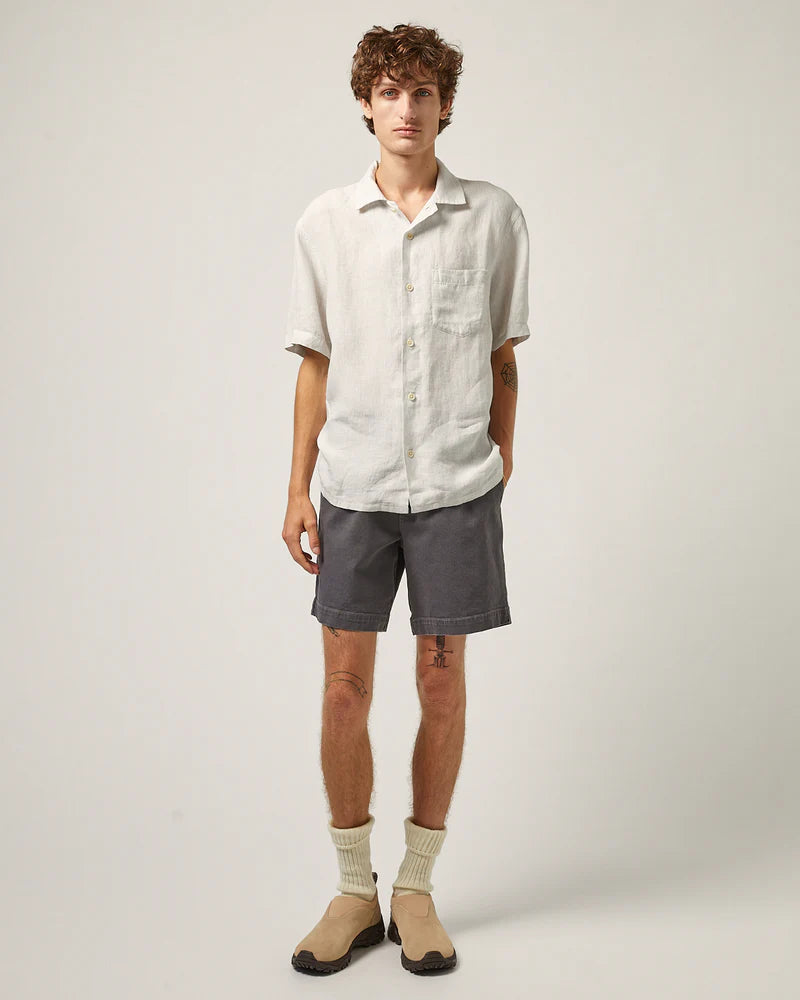 Linen Stripe SS Camp - Grey