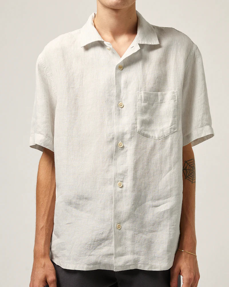Linen Stripe SS Camp - Grey