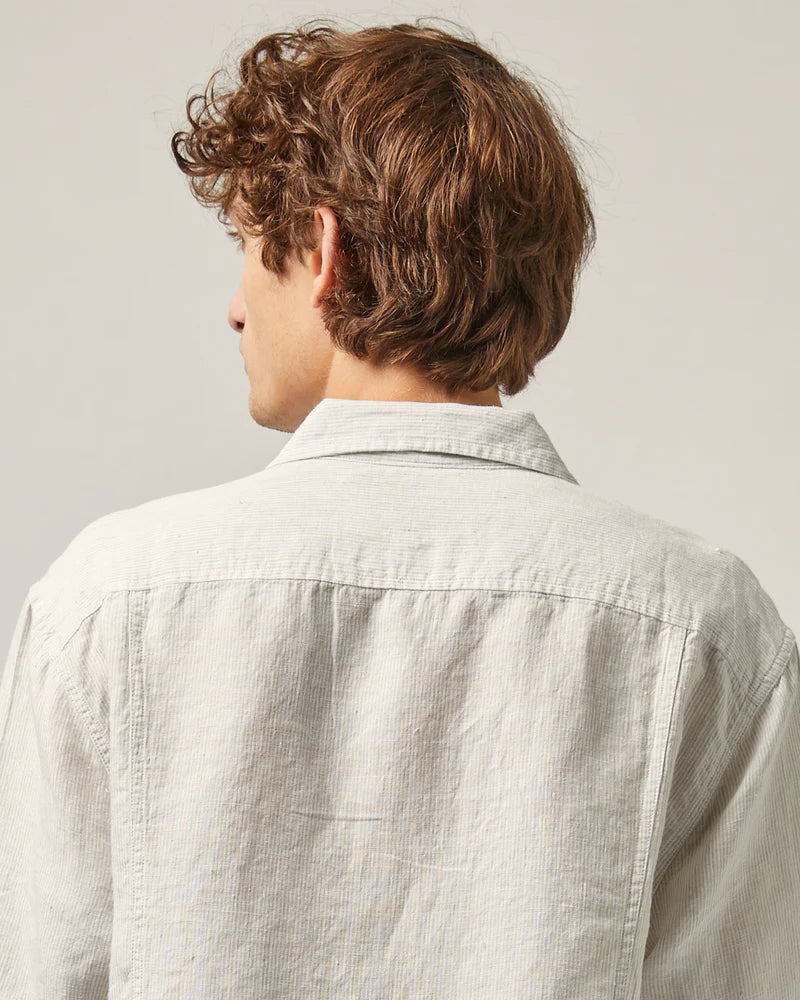 Linen Stripe SS Camp - Grey