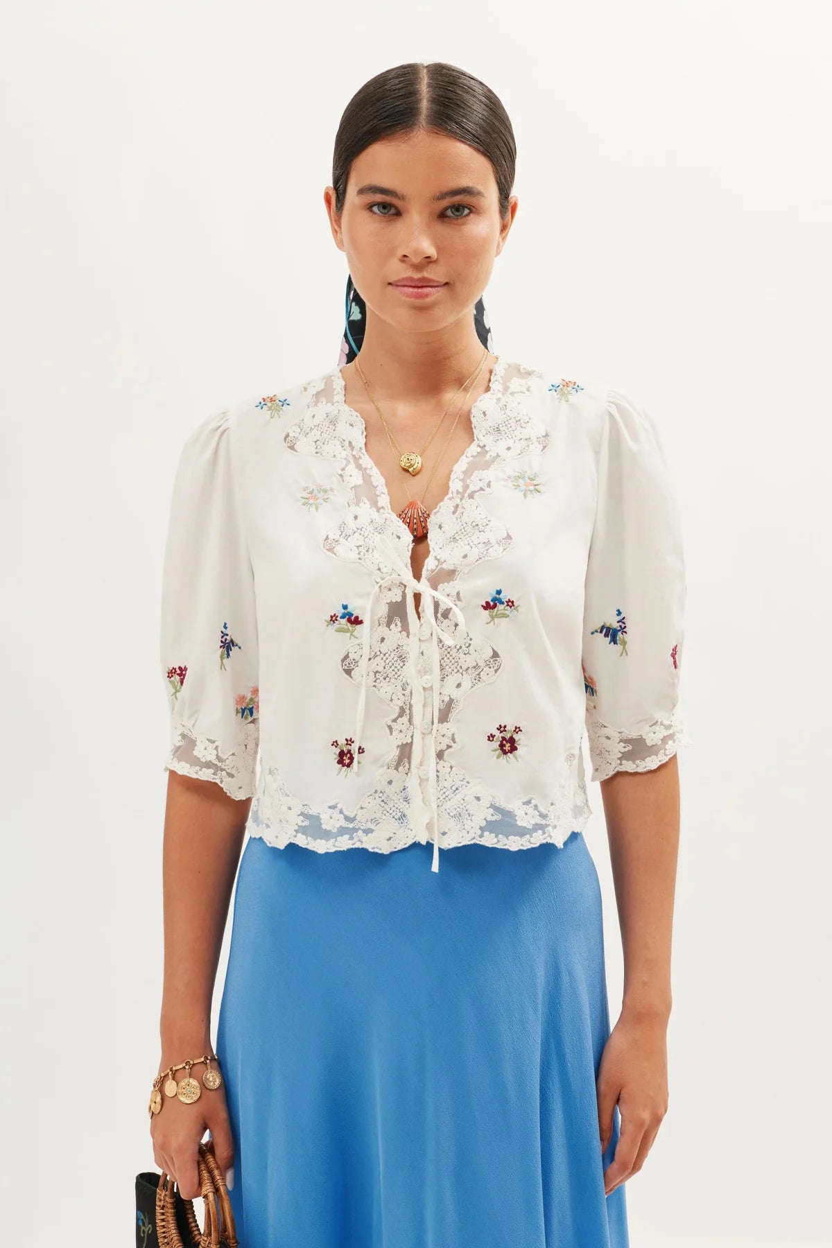 Ursula Top - Bud Embroidery Ivory