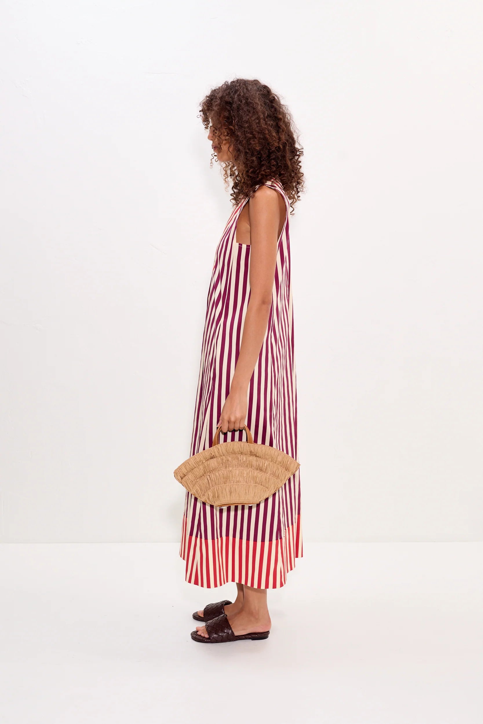 Mar Poplin Dress - Bordeaux Stripe Combo