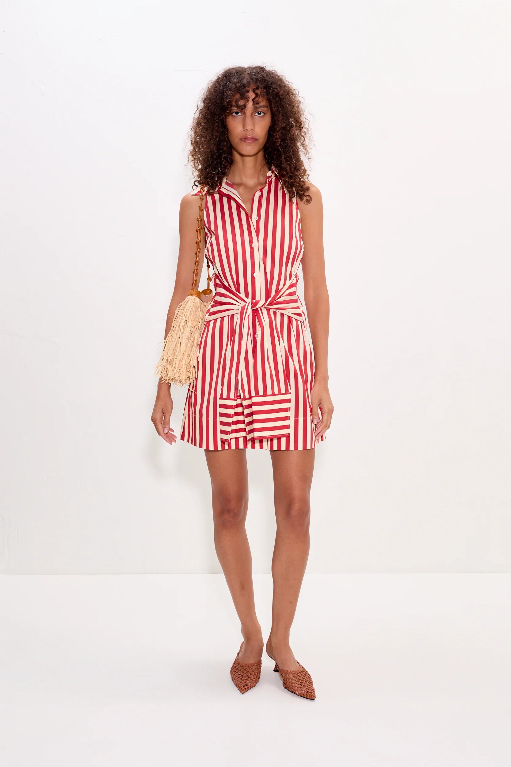Inna Sleeveless Poplin Mini Dress - Venetian Red Stripe