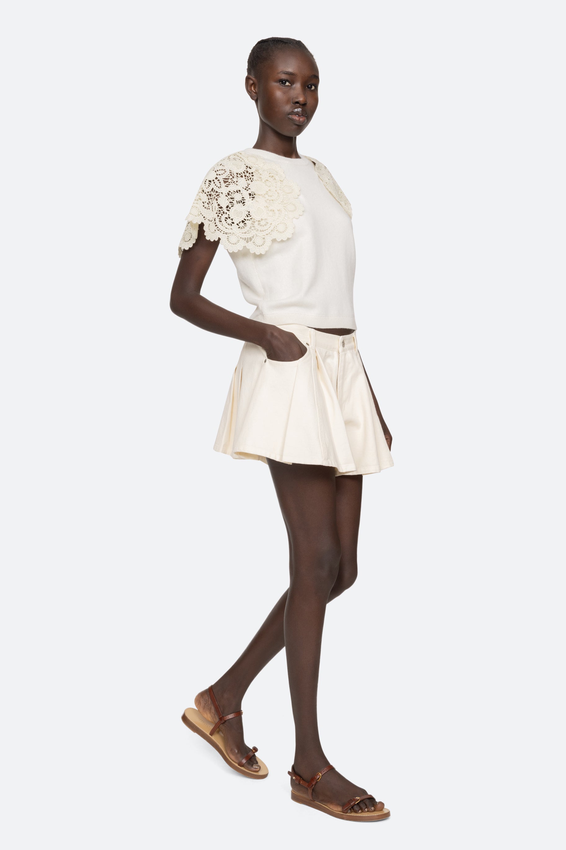 Sofia Embroidery Combo Sweater - Cream