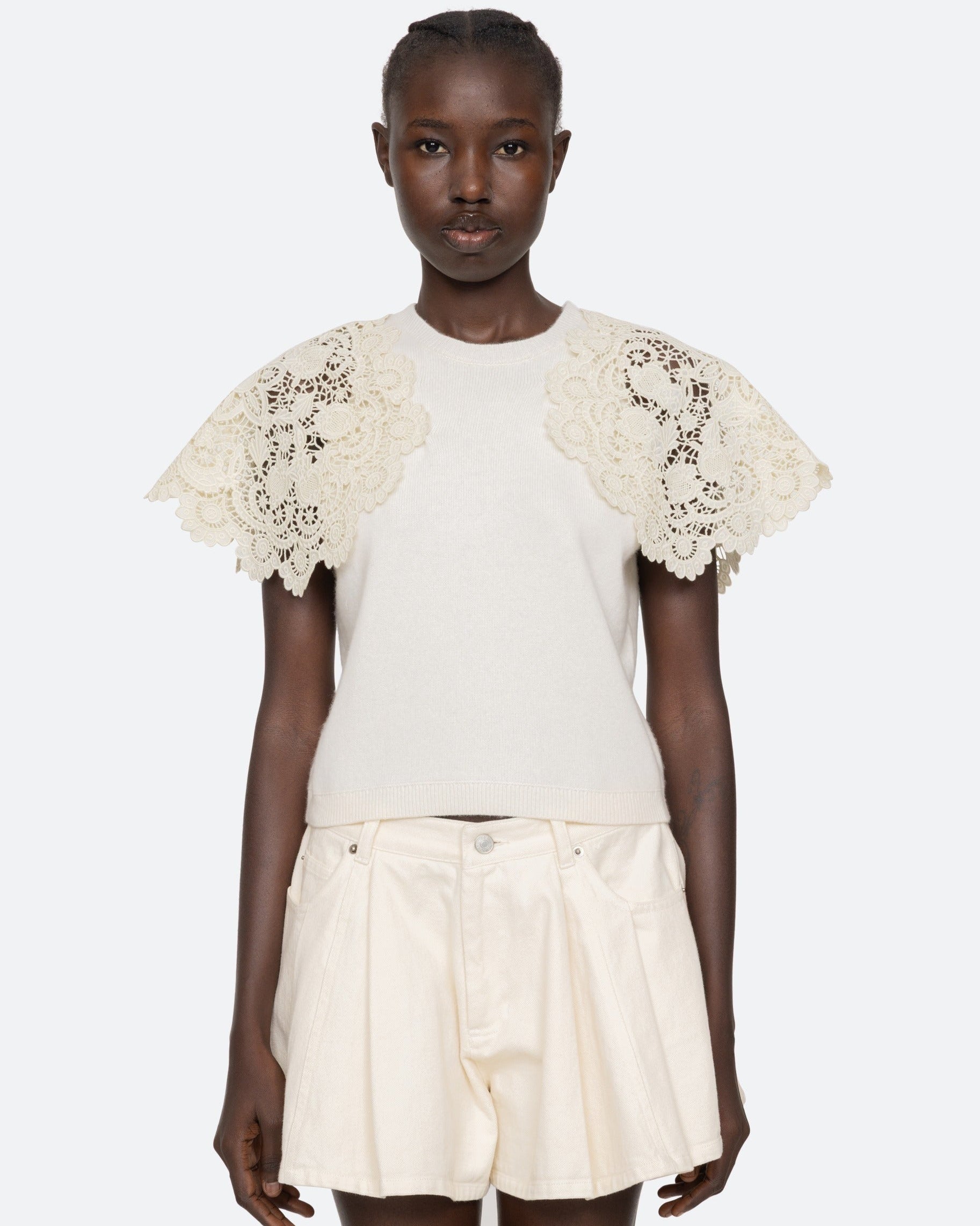 Sofia Embroidery Combo Sweater - Cream