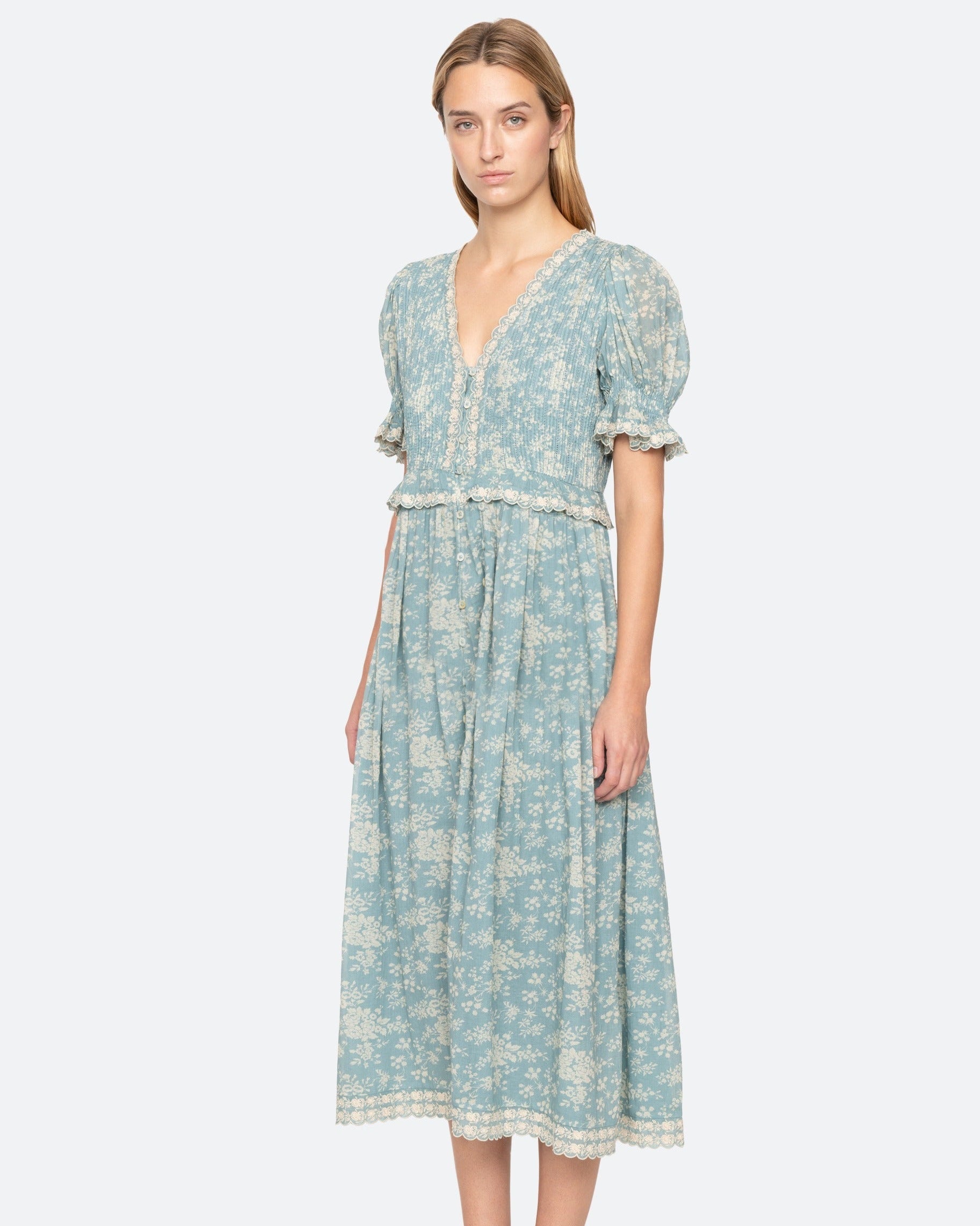 Kirsten Print Long Dress - Sky