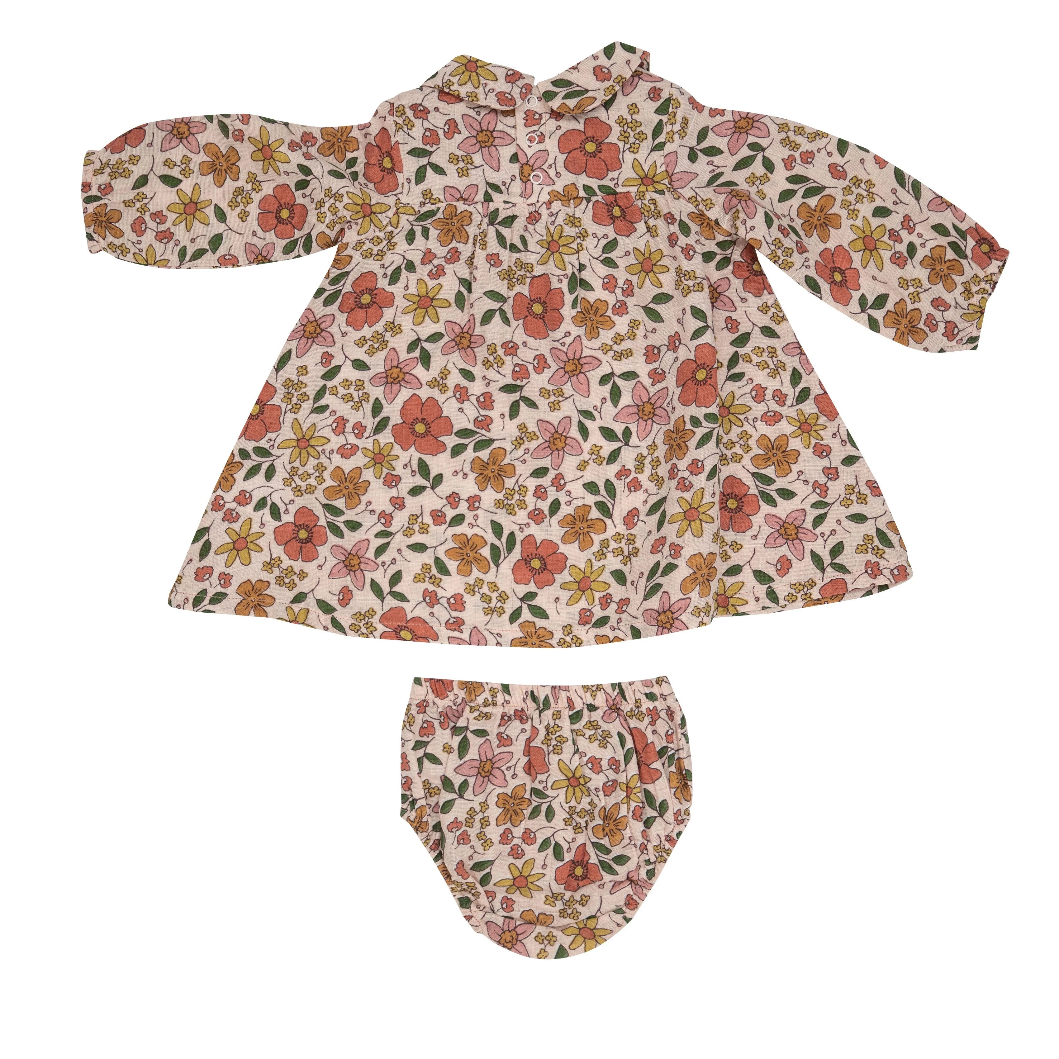 Peter Pan Collar Dress & Diaper Set - Poppies and Starflowers