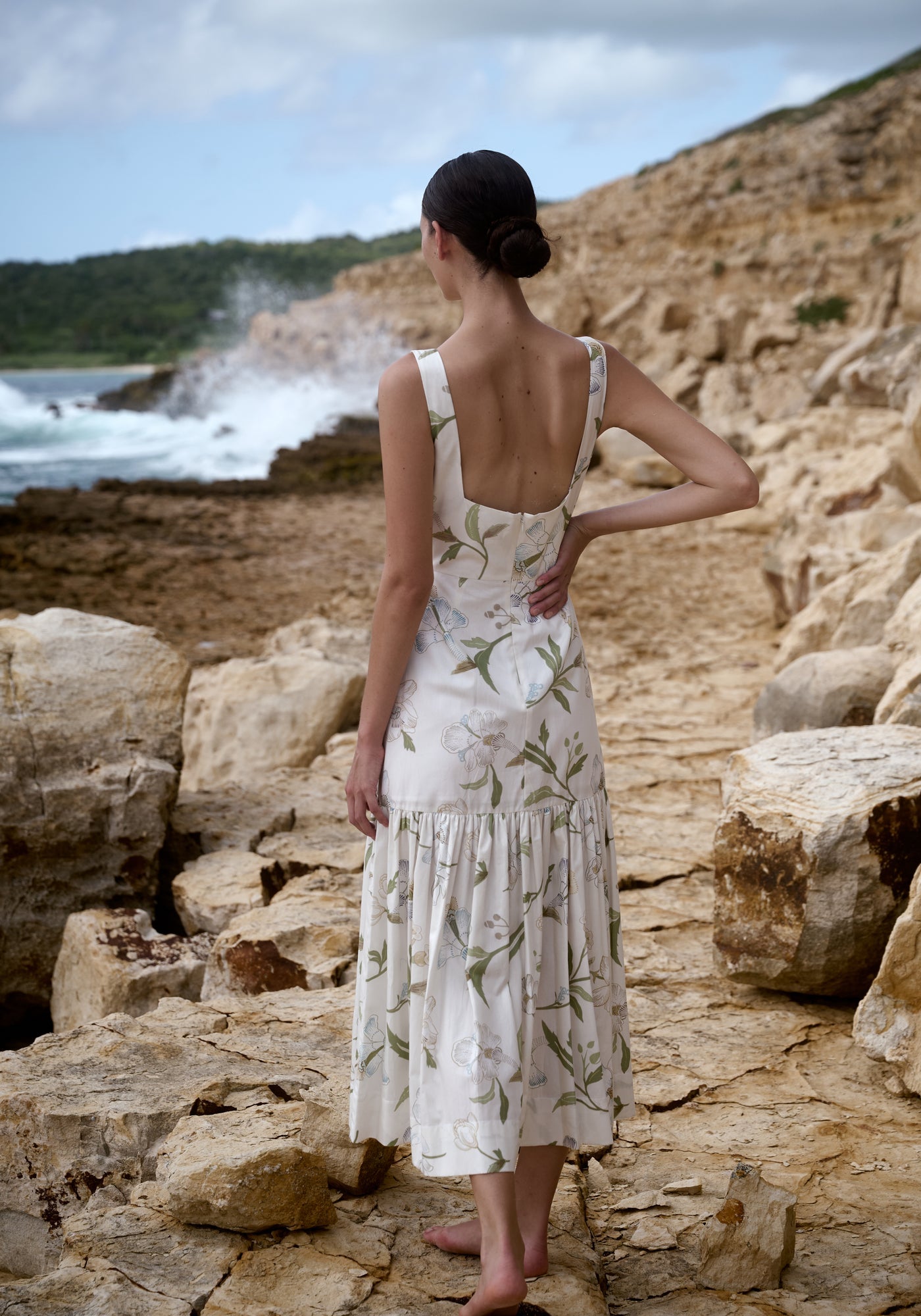 Low-Back Dress - Ivory Hibiscus