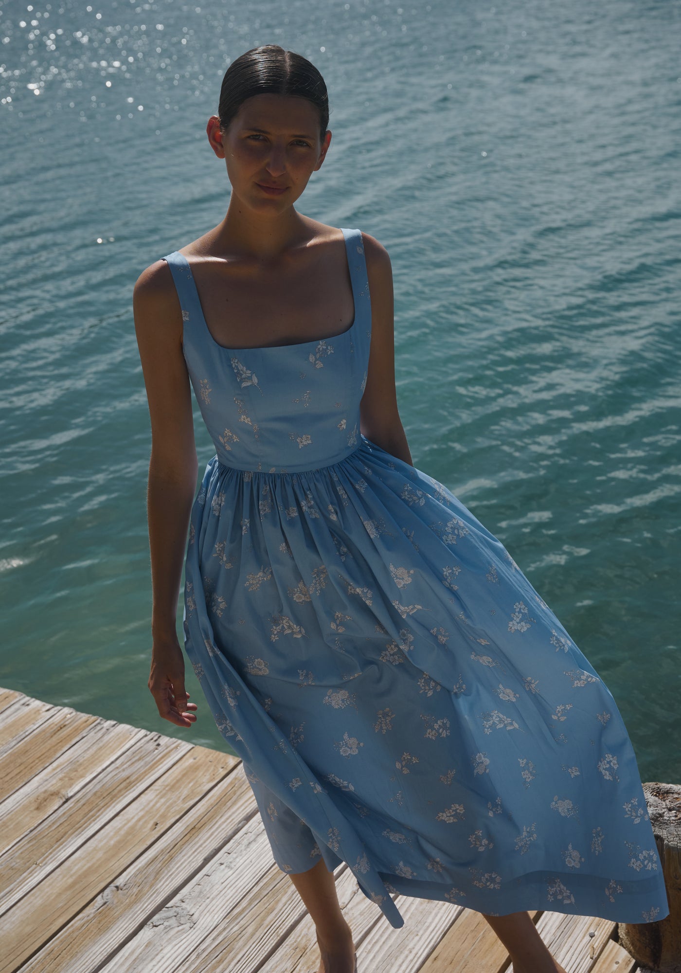 Scoop Neck Dress - Blue Mini Bouquet