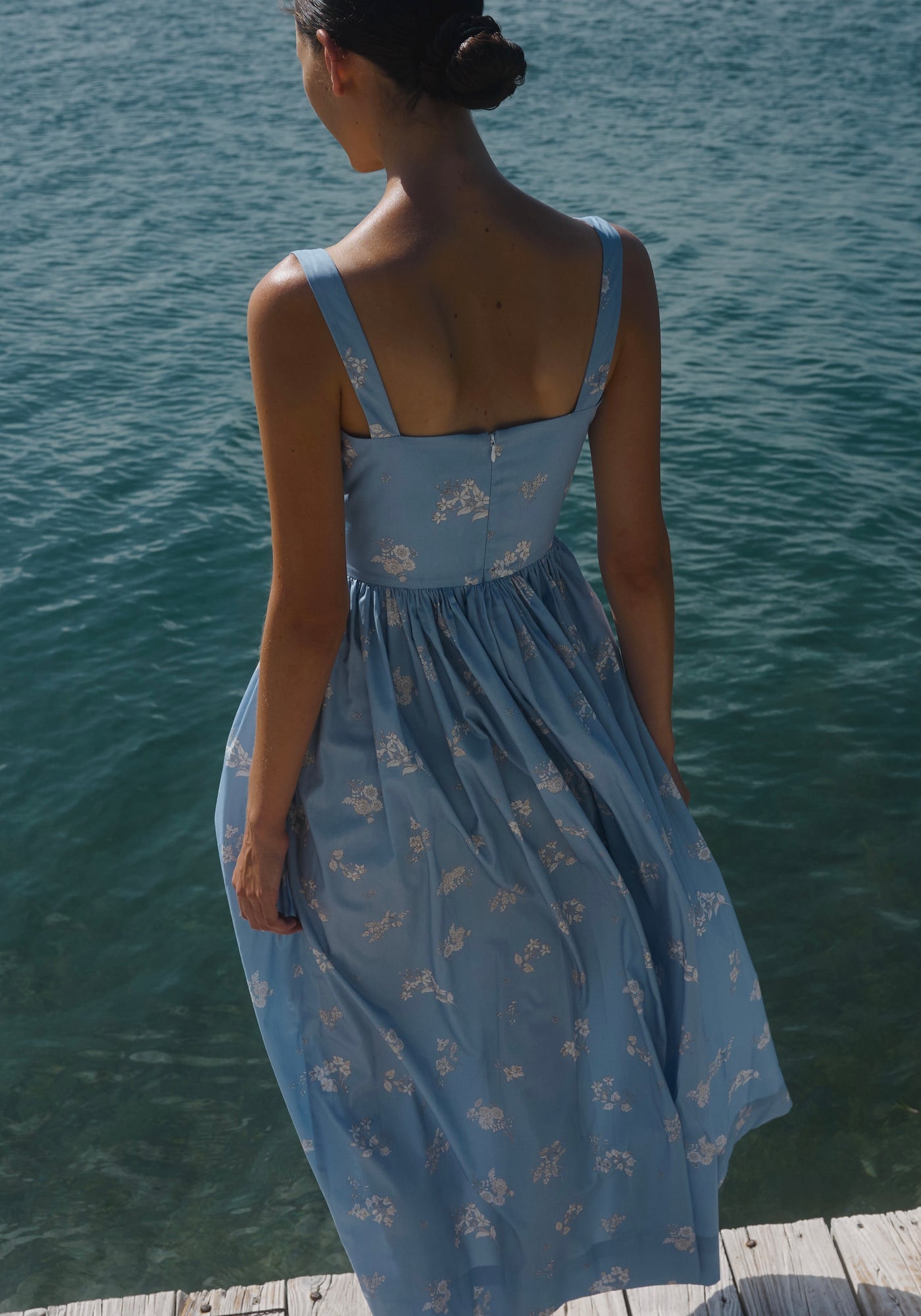 Scoop Neck Dress - Blue Mini Bouquet