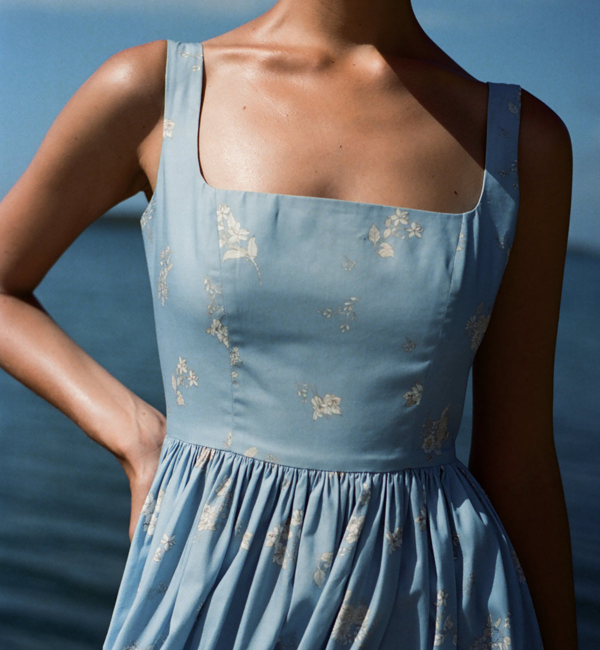 Scoop Neck Dress - Blue Mini Bouquet