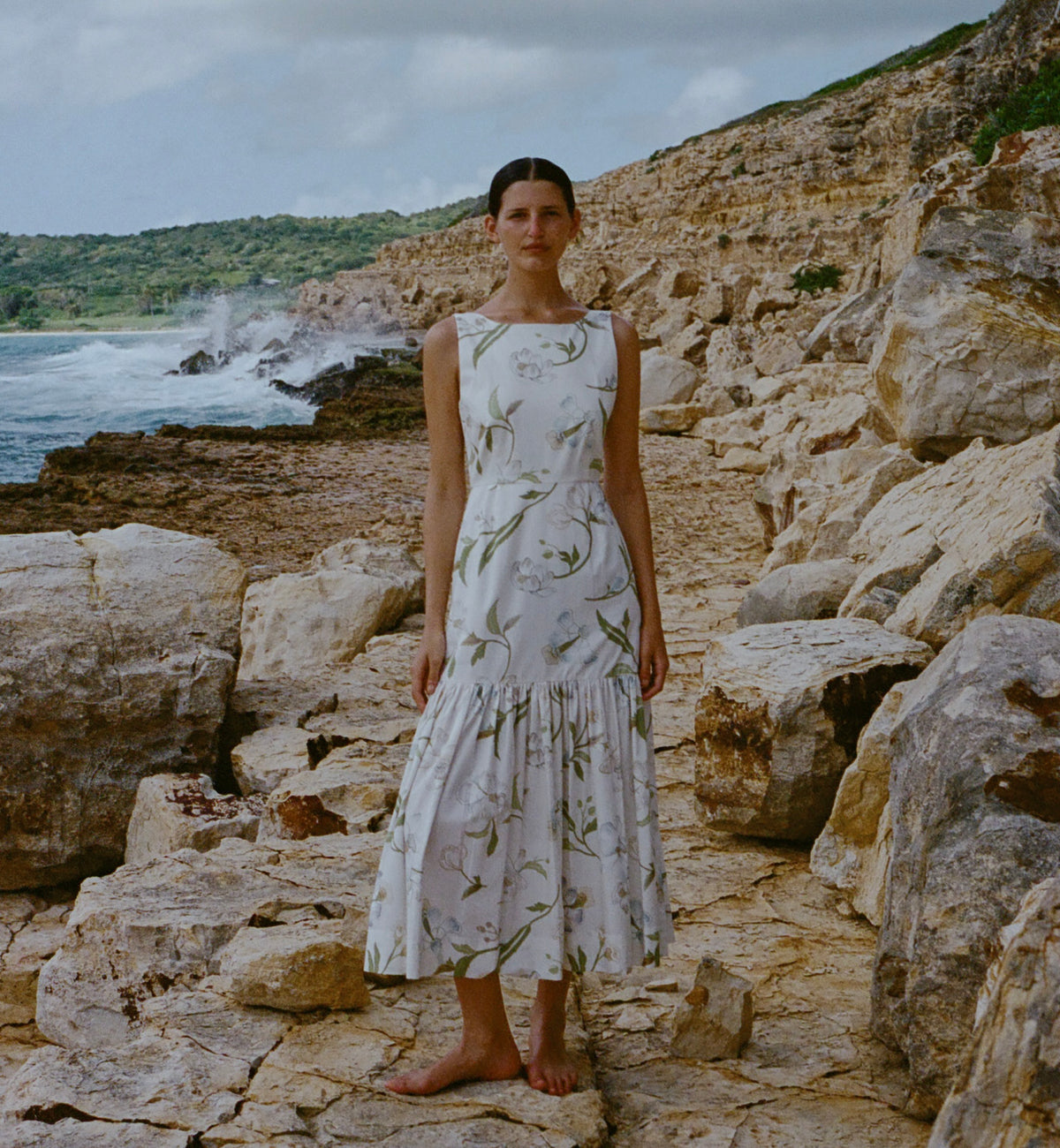 Low-Back Dress - Ivory Hibiscus