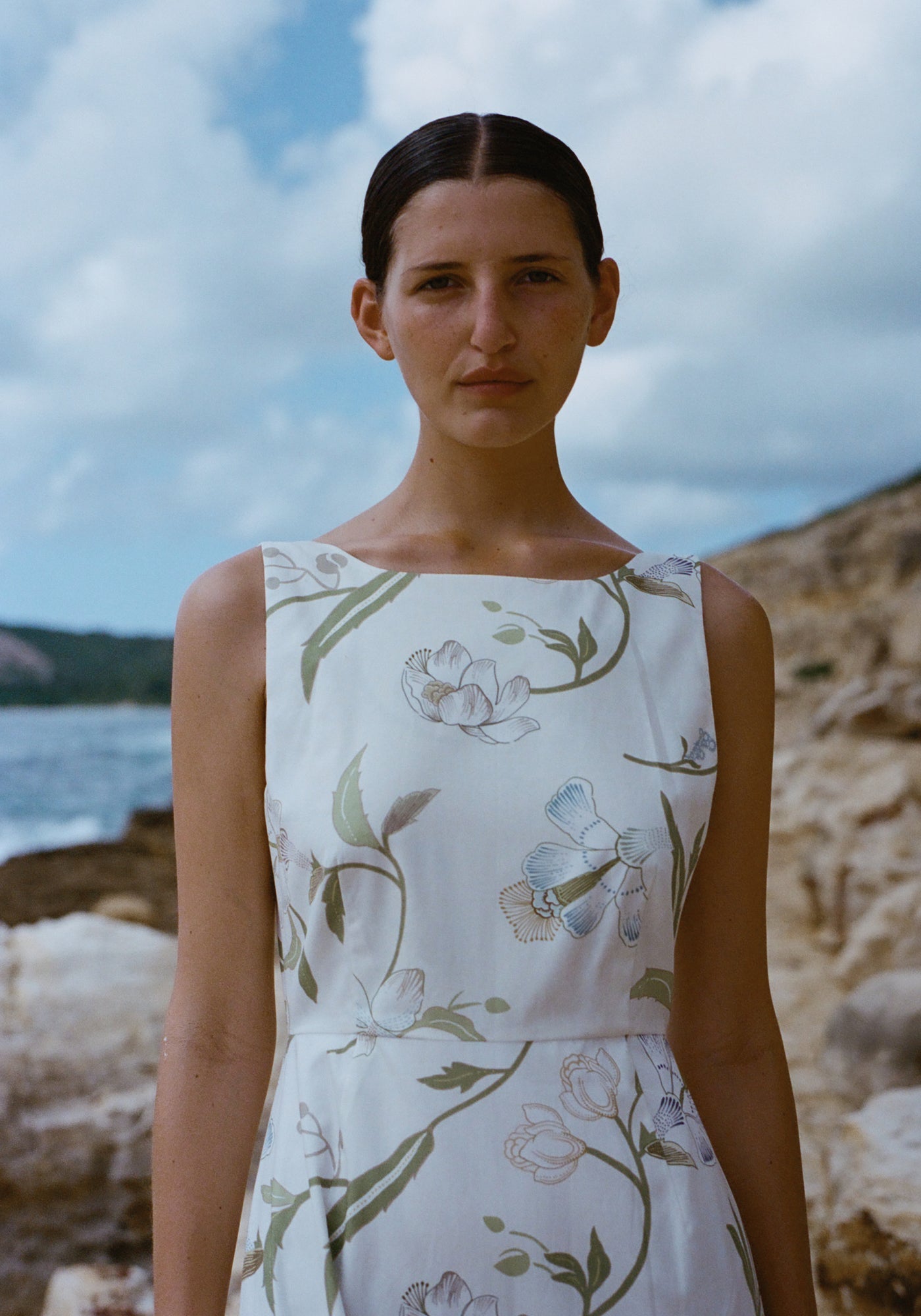 Low-Back Dress - Ivory Hibiscus