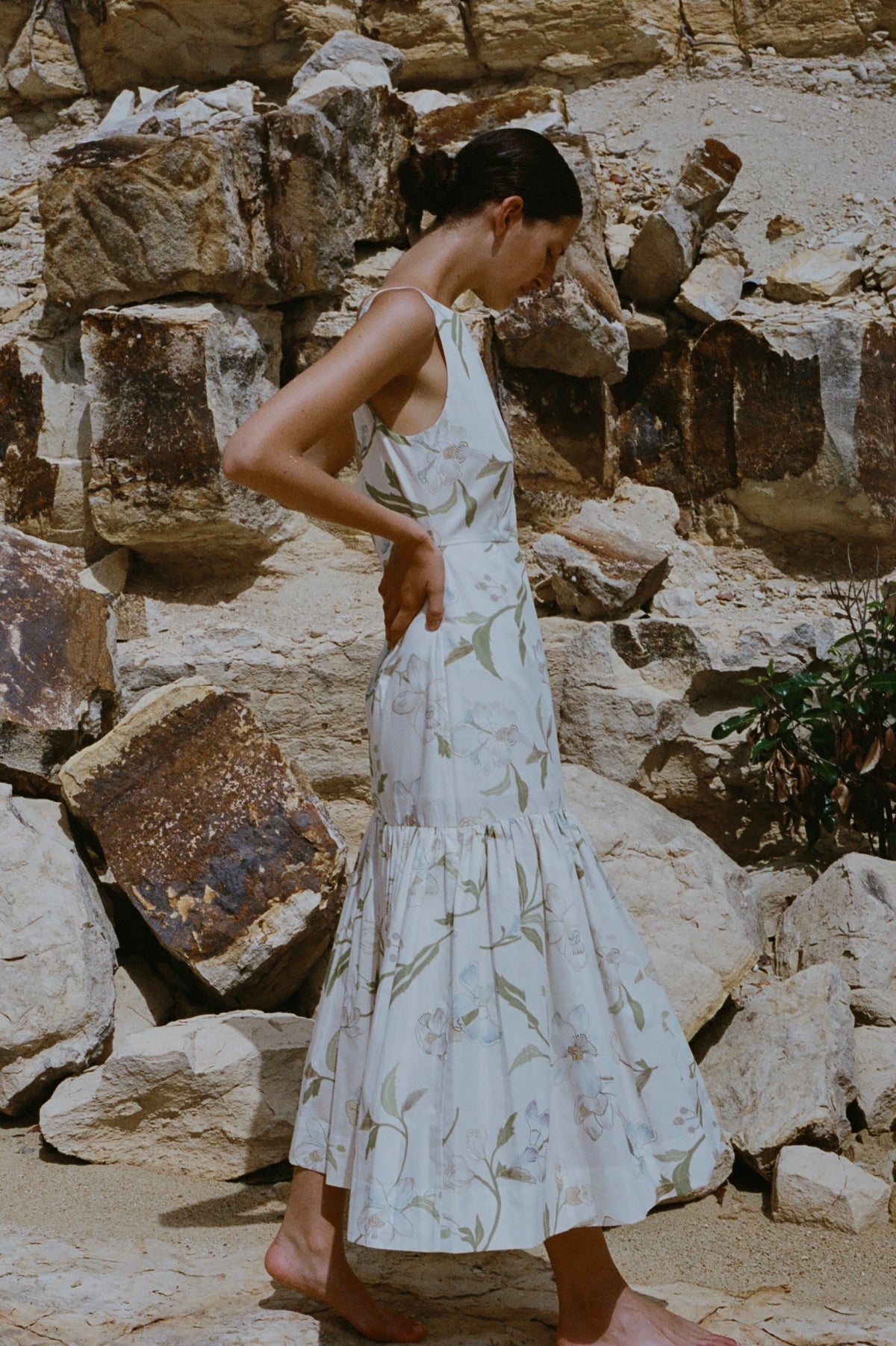 Low-Back Dress - Ivory Hibiscus