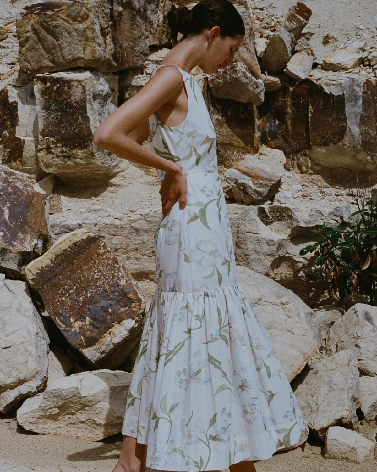 Low-Back Dress - Ivory Hibiscus
