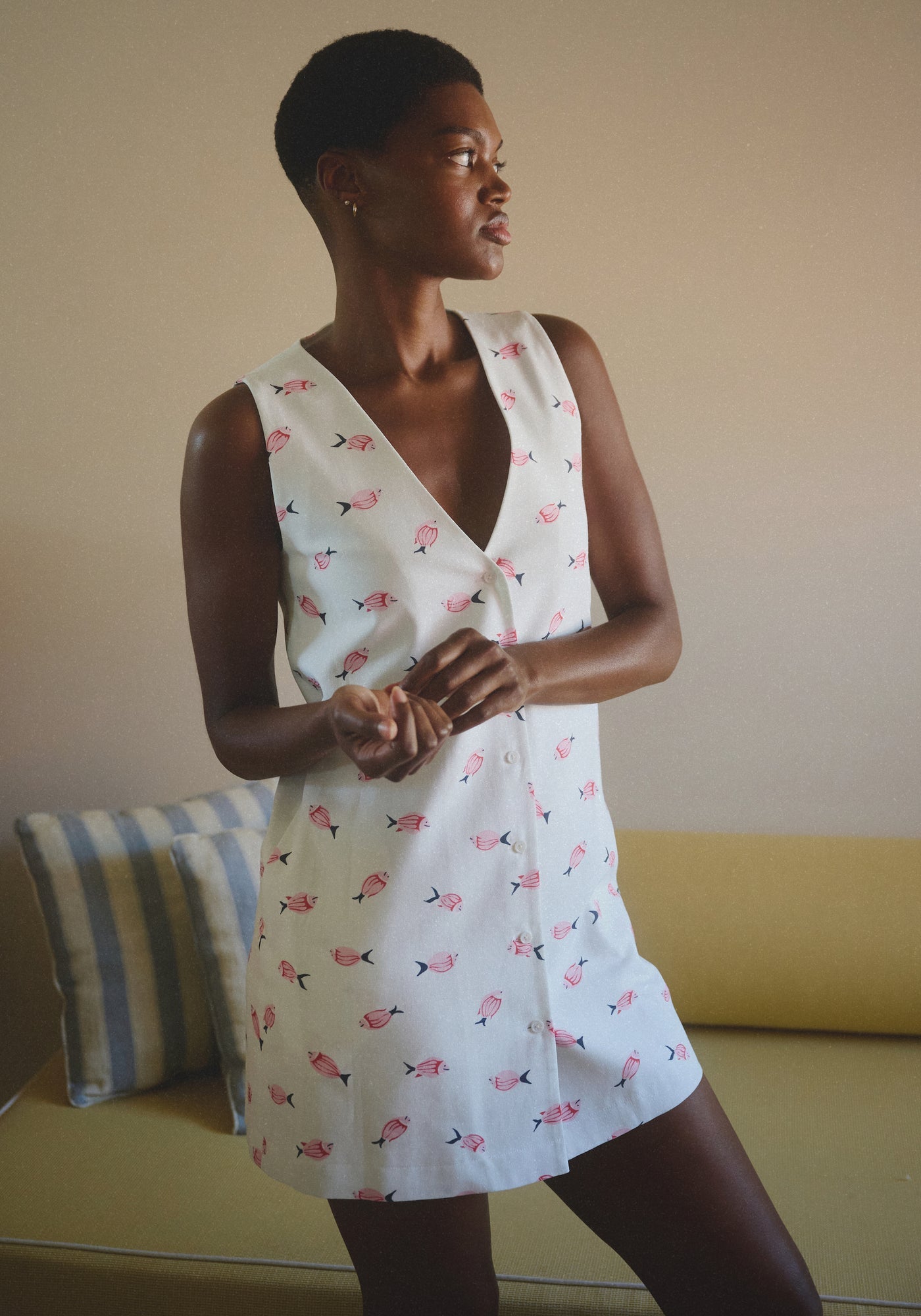 V-Neck Mini Dress - Vintage Red Fish